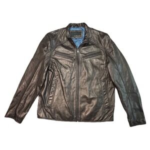 Wilsons Leather G-III Genuine Leather Cafe Racer Jacket Black Men's L Moto